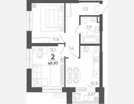 2-комн. квартира, 47.30 м², 24/24 этаж фото 0