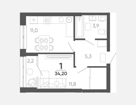 1-комн. квартира, 32 м², 18/24 этаж фото 0
