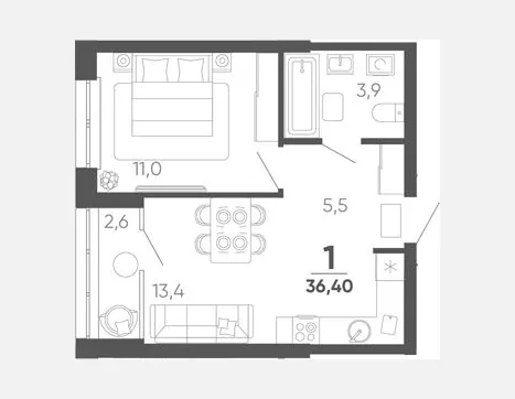 1-комн. квартира, 33.80 м², 17/24 этаж фото 0