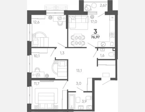 3-комн. квартира, 74.30 м², 9/24 этаж фото 0