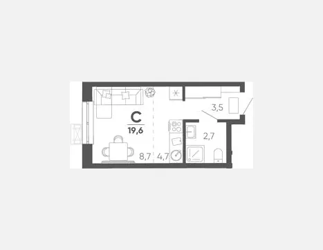 студия, 19.60 м², 14/15 этаж фото 0