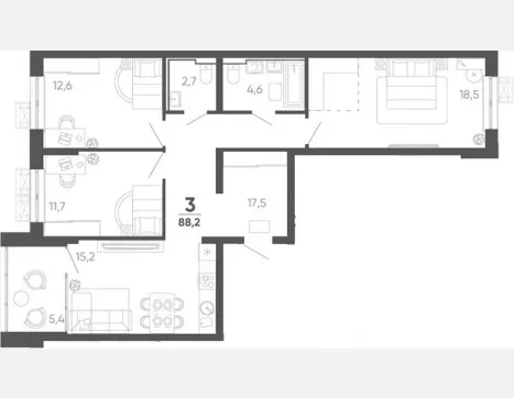 3-комн. квартира, 82.80 м², 8/15 этаж фото 0