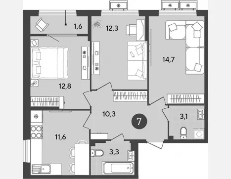 3-комн. квартира, 68.10 м², 5/9 этаж фото 0