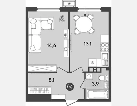 1-комн. квартира, 39.70 м², 9/18 этаж фото 0