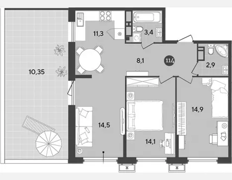 3-комн. квартира, 65.90 м², 17/18 этаж фото 4