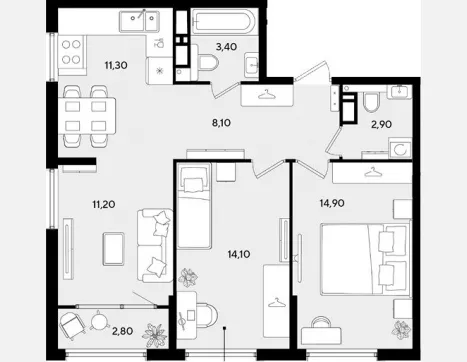 3-комн. квартира, 65.90 м², 17/18 этаж фото 0