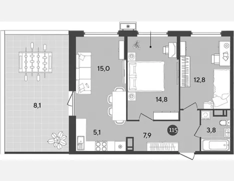 3-комн. квартира, 59.40 м², 10/18 этаж фото 0