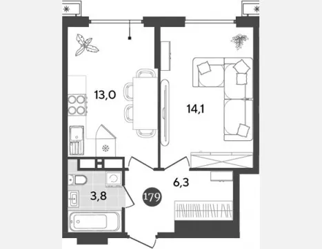 1-комн. квартира, 37.20 м², 13/18 этаж фото 0