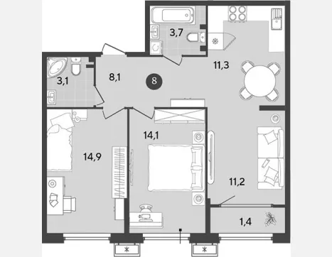3-комн. квартира, 66.40 м², 2/18 этаж фото 0