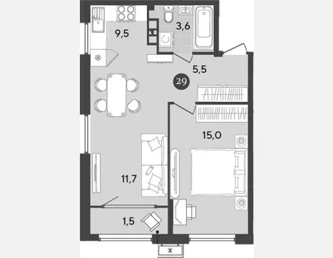 3-комн. квартира, 60.20 м², 8/9 этаж фото 4