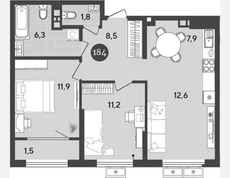 1-комн. квартира, 37.40 м², 9/18 этаж фото 2