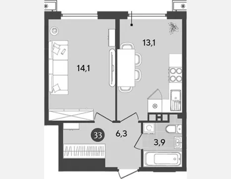 3-комн. квартира, 63.90 м², 7/9 этаж фото 2