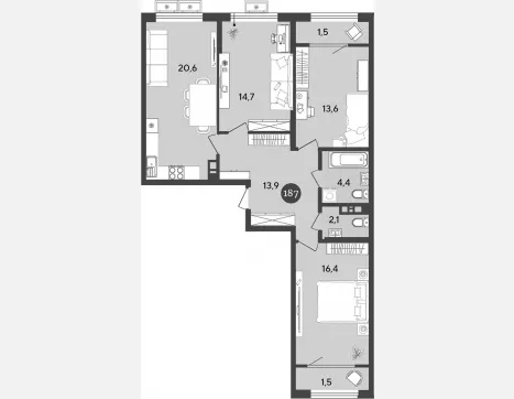 4-комн. квартира, 85.70 м², 5/9 этаж фото 0
