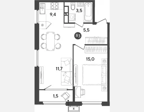 2-комн. квартира, 45.10 м², 17/18 этаж фото 0