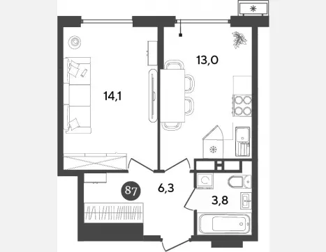 3-комн. квартира, 56.10 м², 8/18 этаж фото 4
