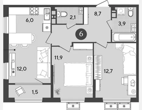 3-комн. квартира, 57.30 м², 8/9 этаж фото 0
