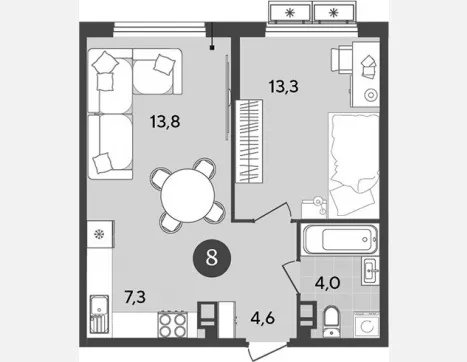 1-комн. квартира, 43 м², 4/9 этаж фото 0