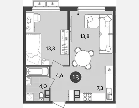 3-комн. квартира, 57.30 м², 6/9 этаж фото 3