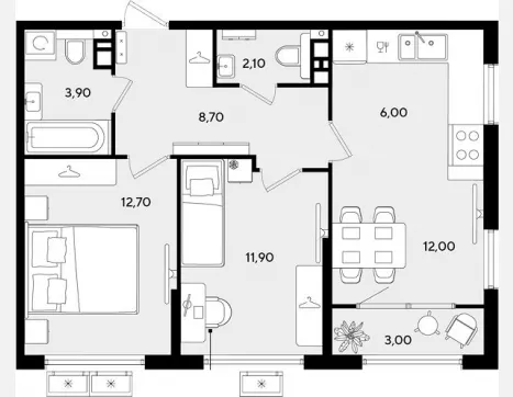 3-комн. квартира, 57.30 м², 6/9 этаж фото 0