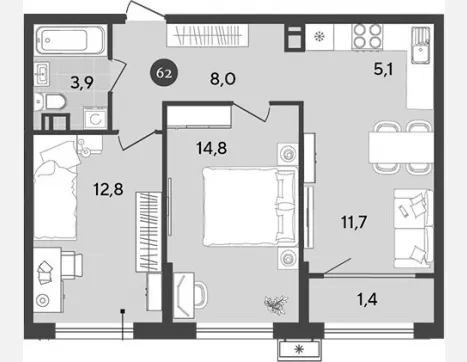3-комн. квартира, 56.30 м², 9/18 этаж фото 0