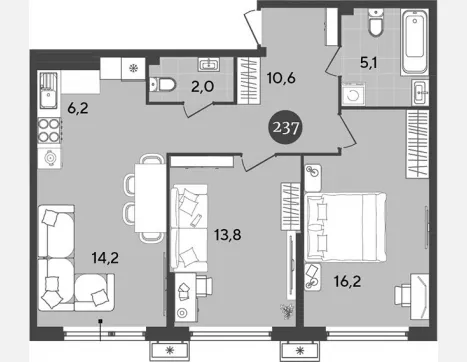 3-комн. квартира, 68.10 м², 2/9 этаж фото 0