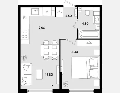 2-комн. квартира, 43.60 м², 2/9 этаж фото 0