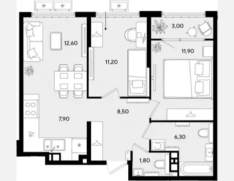 3-комн. квартира, 60.20 м², 4/9 этаж фото 0