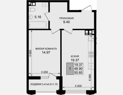 1-комн. квартира, 47.28 м², 4/8 этаж фото 0