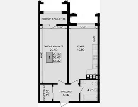 1-комн. квартира, 53.46 м², 4/8 этаж фото 0