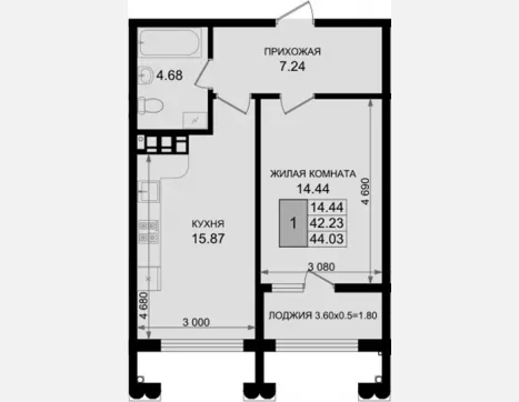 1-комн. квартира, 42.23 м², 5/8 этаж фото 0