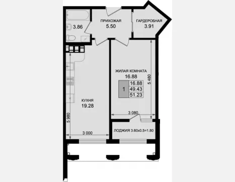 1-комн. квартира, 49.43 м², 2/8 этаж фото 0
