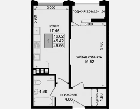 1-комн. квартира, 45.42 м², 2/8 этаж фото 0