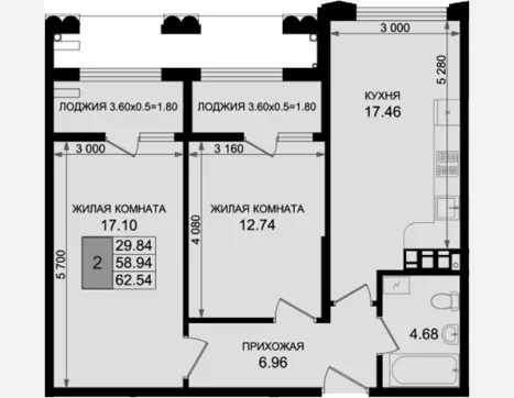2-комн. квартира, 58.94 м², 8/8 этаж фото 0
