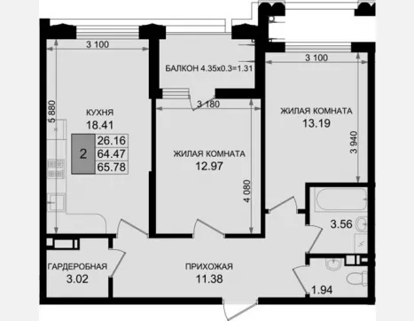 2-комн. квартира, 64.47 м², 2/8 этаж фото 0