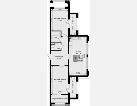 2-комн. квартира, 67.45 м², 2/8 этаж фото 0