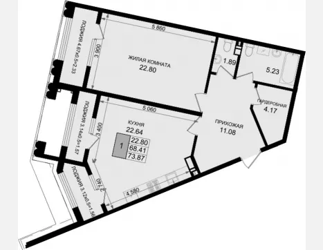 1-комн. квартира, 68.41 м², 2/8 этаж фото 0