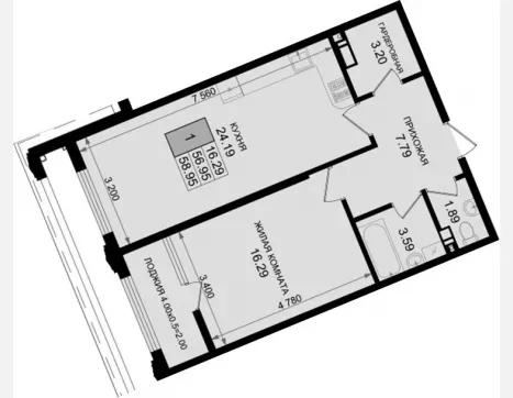 1-комн. квартира, 56.95 м², 7/8 этаж фото 0