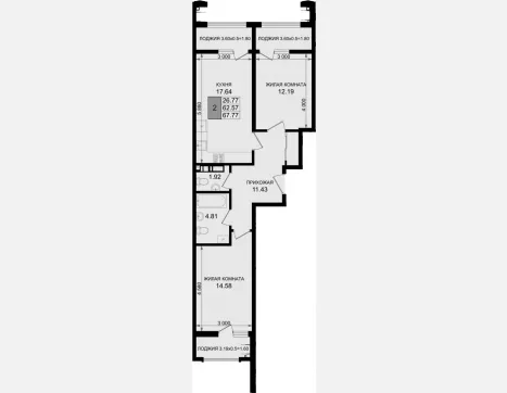 2-комн. квартира, 62.57 м², 6/8 этаж фото 0