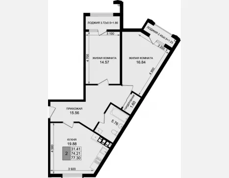 2-комн. квартира, 74.21 м², 3/8 этаж фото 0