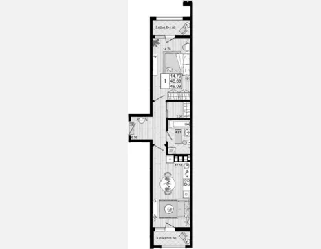 1-комн. квартира, 45.69 м², 2/8 этаж фото 0