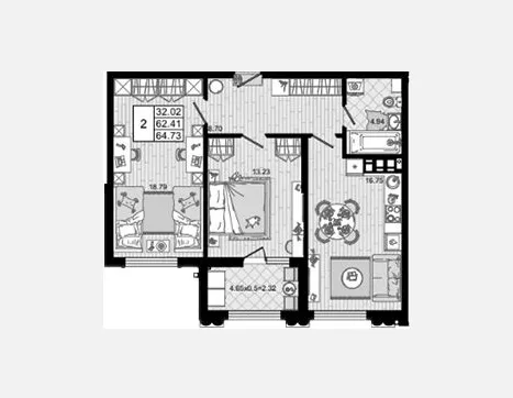 2-комн. квартира, 62.41 м², 4/8 этаж фото 0
