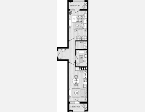1-комн. квартира, 45.69 м², 4/8 этаж фото 0