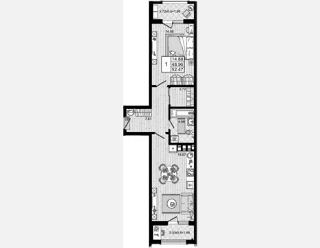 1-комн. квартира, 48.96 м², 4/8 этаж фото 0