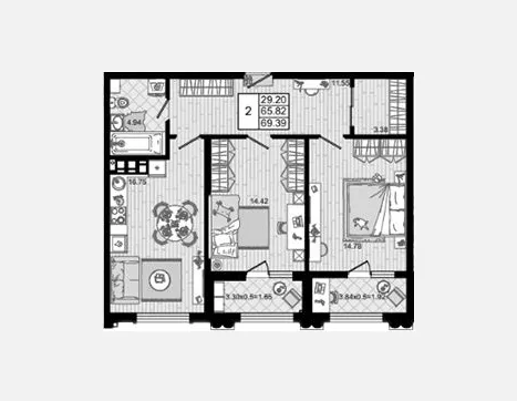 2-комн. квартира, 65.82 м², 4/8 этаж фото 0