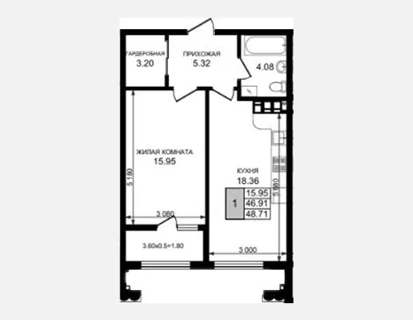 1-комн. квартира, 46.91 м², 2/8 этаж фото 0