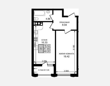 1-комн. квартира, 47.65 м², 8/8 этаж фото 0