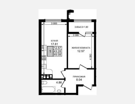 1-комн. квартира, 43.28 м², 8/8 этаж фото 0