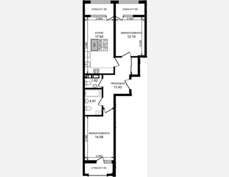 2-комн. квартира, 62.57 м², 2/8 этаж фото 0