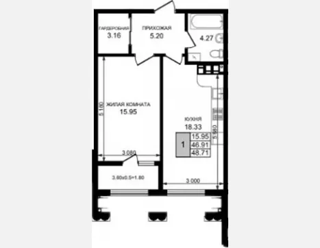 1-комн. квартира, 46.91 м², 2/8 этаж фото 0