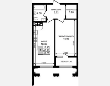 1-комн. квартира, 46.91 м², 6/8 этаж фото 0